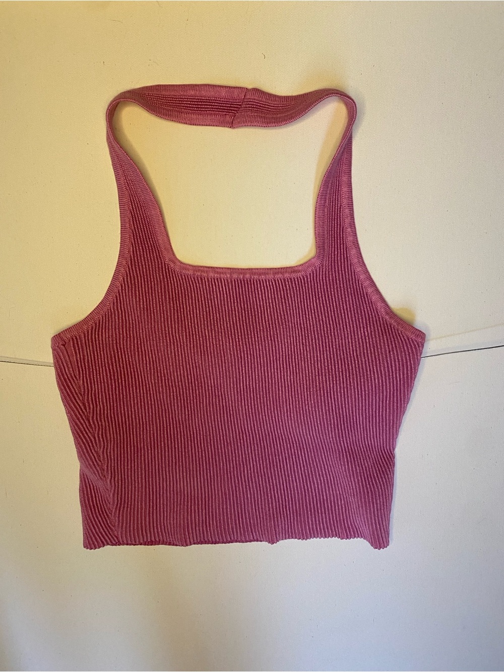 Ribbed Square-Neck Halter Crop Top - Pink